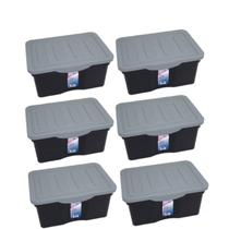 Kit 6 Caixas Organizadoras Multiuso C/ Tampa 5 L Preta Kit 6 Caixas Organizadoras Multiuso C/ Tampa 5 L Preta