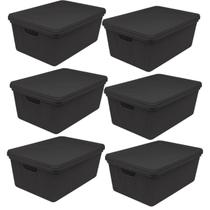 Kit 6 Caixas Organizadoras Multiuso Decorativa 15L Preta Kit 6 Caixas Organizadoras Multiuso Decorativa 15L Preta