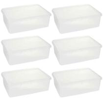 Kit 6 Caixas Organizadoras Plásticas Empilháveis com Tampa 3,5L Plasvale Retangular