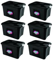 Kit 6 Caixas Organizadoras Preta 56 Litros c/ Travas PP Uninjet