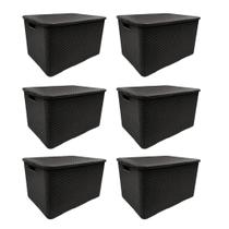 Kit 6 Caixas Organizadoras Rattan 7L Arqplast Preta com Tampa Plástico Multiuso Kit 6 Caixas Organizadoras Rattan 7L Arqplast Preta com Tampa Plástico Multiuso