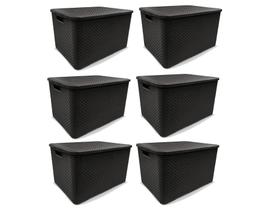 Kit 6 Caixas Organizadoras Rattan PRETA 20 Litros Arqplast