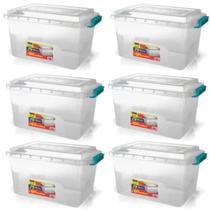 Kit 6 Caixas Organizadoras Transparente 19 L Tampa e Travas Kit 6 Caixas Organizadoras Transparente 19 L Tampa e Travas