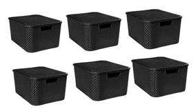 Kit 6 Caixas Ratan 7LT Com Tampa - Preto