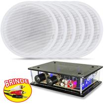 Kit 6 Caixas Som Ambiente Escritorio Sala Embutir Teto Pc Notebook Amplificador Rca P2
