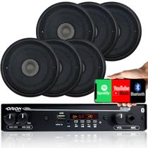 Kit 6 Caixas Som Ambiente Teto 5p Pt+ Amplificador Bluetooth