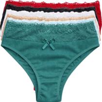 Kit 6 Calcinha Canelada Feminina Cintura Alta Lingerie Com Renda Básica Cós Alto Calsinha Conforto