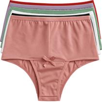 Kit 6 Calcinha Cós Alto Feminina Básica Lingerie Confortável Cintura Alta Pós Parto Forro Algodão