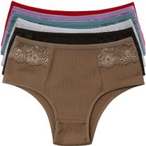 Kit 6 Calcinha Feminina Canelada Com Renda Pala Dupla Lingerie Básica Dia A Dia Confortável Kit 6 Calcinha Feminina Canelada Com Renda Pala Dupla Lingerie Básica Dia A Dia Confortável