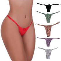 Kit 6 Calcinha Tanga Feminina Microfibra Com Regulagem Lateral Fio Dental Conforto Adulto