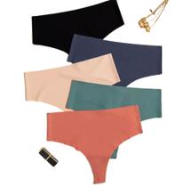 Kit 6 Calcinhas Fio Sem Costura Cós Alto Duplo 9CM Pala