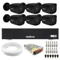 Kit 6 Câmeras Bullet TF 2020 B Black Tudo Forte Full HD 1080p Visão Noturna 20M Proteção IP66 + DVR Intelbras MHDX 3108-C 8 Canais