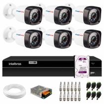 Kit 6 Câmeras de Segurança Full HD 1080p Lite 20 Metros Infravermelho + DVR Intelbras + HD + Cabos e Acessórios