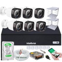 Kit 6 Câmeras de Segurança hd Dvr 8 Ch Intelbras Full hd 500gb+ Grade Proteção + Caixa Conector Cftv