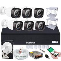 Kit 6 Câmeras de Segurança hd Dvr 8 Ch Intelbras Full hd Completo + Grade Proteção + Caixa Conector