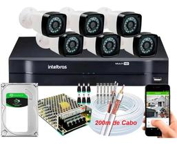 Kit 6 Câmeras de Segurança hd Dvr 8Ch Intelbras c/hd completo c/ Acessórios e 200m de cabo