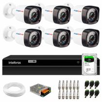 Kit 6 Câmeras de Segurança Tudo Forte Full HD 1080p Bullet Visão Noturna Infravermelho 20m + DVR Intelbras MHDX 1208 8 Canais + HD 1TB Barracuda