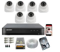 Kit 6 Câmeras Dome Full Hd 1080p DVR Hikvision 8 Canais turbo C/Hd 500gb