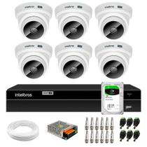 Kit 6 Câmeras Dome VHC 1120 D HD 720p HDCVI Infravermelho de 20 metros 2.8mm Intelbras + DVR MHDX 1208 8 Canais Multi HD Intelbras + HD 1TB Barracuda