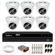 Kit 6 Câmeras Dome VHC 1120 D HD 720p HDCVI Infravermelho de 20 metros Lente 2.8mm Intelbras + DVR MHDX 1208 com 8 Canais Multi HD Intelbras