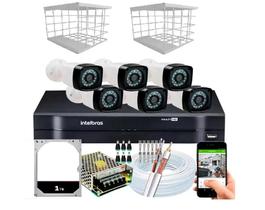 Kit 6 Câmeras + DVR Intelbras + Câmeras HD 20m Infravermelho + Acessórios c/ 1TB Armazenamento