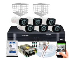 Kit 6 Câmeras + DVR Intelbras + Câmeras HD 720p 20m Infra + Fonte, Cabos e Acessórios +Hd 1tb