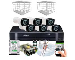 Kit 6 Câmeras DVR Intelbras Câmeras HD FULL 1080P 20m Infravermelho Acessórios c/ 500GB Armazenamento1080P