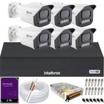Kit 6 Câmeras Full Color C/Áudio Dvr Intelbras 8ch 2TB Purple