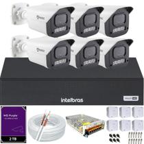 Kit 6 Câmeras Full Color C/Áudio Dvr Intelbras 8ch 2TB Purple