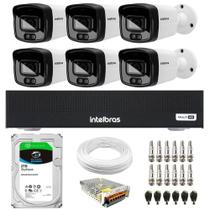 Kit 6 Câmeras Intelbras Bullet Multi HD VHD 3240 Full Color + IR Full HD, DVR Intelbras MHDX 3108-C 8 Canais, HD 2TB Skyhawk