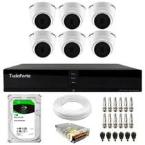 Kit 6 Câmeras Intelbras VHD 1120 D G7 HD 720p Dome Lente 2.8mm Visão Noturna 20M + Dvr Tudo Forte TFHDX 3308 Full HD 8 Canais + HD 1TB BarraCuda