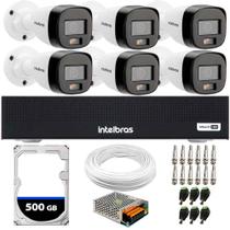 Kit 6 Câmeras Intelbras VHD 1220 B G7 Full Color Bullet Full HD 1080p Multi HD IR 20m + DVR Gravador de Vídeo Intelbras MHDX 3008-C + HD 500GB