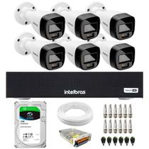 Kit 6 Câmeras Intelbras VHD 1220 B G7 Full Color Bullet Full HD 1080p Multi HD IR 20m + DVR Gravador de Vídeo Intelbras MHDX 3108-C + HD 1TB Skyhawk