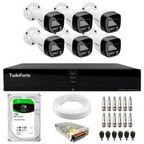 Kit 6 Câmeras Intelbras VHD 1220 B G7 Full Color Bullet Full HD 1080p Visão Noturna 20m + DVR Tudo Forte TFHDX 3308 8 Canais + HD 1TB BarraCuda