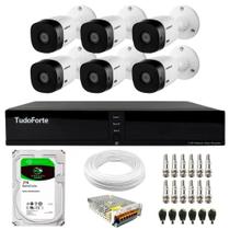 Kit 6 Câmeras Intelbras VHL 1120 B HDCVI Lite HD 720p Lente 3.6mm Visão Noturna 20m IP66 + Dvr Tudo Forte TFHDX 3308 8 Canais + HD 2TB BarraCuda