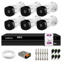 Kit 6 Câmeras Intelbras VHL 1120 Bullet HDCVI Lite, HD 720p, Lente 3.6mm, Visão Noturna 20m, IP66 + DVR Intelbras MHDX 1208 8 Canais Multi HD + HD 2TB