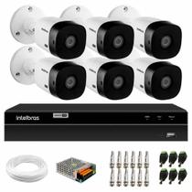 Kit 6 Câmeras Intelbras VHL 1220 B Full HD 1080 Lite + DVR Intelbras - Câmeras com 20m Infravermelho de Visão Noturna + Fonte, Cabos e Acessórios