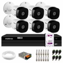 Kit 6 Câmeras Intelbras VHL 1220 B Full HD 1080 Lite + DVR Intelbras - Câmeras com 20m Infravermelho de Visão Noturna + Fonte, Cabos e Acessórios