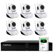 Kit 6 Câmeras Robô IP Wifi HD 720p Com áudio e Visão Noturna Tudo Forte + DVR Gravador TFHDX 3304 4 Canais + HD 2TB Barracuda