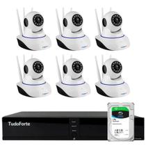 Kit 6 Câmeras Robô IP Wifi HD 720p Sem Fio Com áudio e Visão Noturna Tudo Forte + DVR Gravador TFHDX 3304 4 Canais + HD 1TB Skyhawk