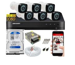 Kit 6 Cameras Segurança 1080 Full Hd Dvr Hikvision 8ch Alta Resolução c/ Acessórios