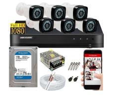 Kit 6 Cameras Segurança 1080 Full Hd Dvr Hikvision 8ch Alta Resolução c/ Acessórios