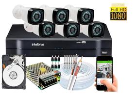 Kit 6 Cameras Segurança 1080p Full Hd Dvr Intelbras 8 Canais Cabo e hd p/gravação