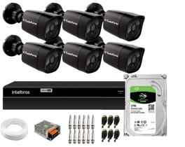 Kit 6 Câmeras Segurança Black Full Hd 1080p Infra 20m Dvr Intelbras Mhdx 1208 8 Canais Hd 2tb