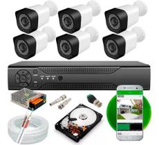 Kit 6 Cameras Segurança Dvr 8 Canais Full Hd Com Cabo E Hd