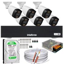 Kit 6 Câmeras Segurança Imagem Colorida a Noite 1080p Full Hd Dvr Intelbras 1008c Hd 500gb