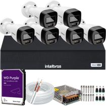 Kit 6 Cameras Segurança Intelbras VHD 3220b+ Microfone Audio Full Color 1080p Dvr 3008c 2TB Purple