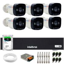 Kit 6 Câmeras TF 710 B Full Color ColorVu Full HD 1080p Bullet Visão Noturna Colorida 20m + DVR Intelbras MHDX 3008-C 8 Canais + HD SkyHawk 2TB