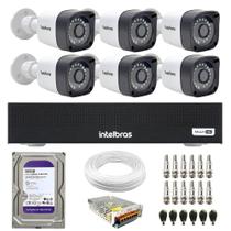 Kit 6 Câmeras TF1220 Bullet Full HD 1080p Visão Noturna 20M Proteção IP66 + DVR Gravador Intelbras MHDX 3008 8 Canais + HD 500GB