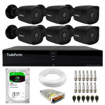 Kit 6 Câmeras Tudo Forte TF 1220 B Black Full HD 1080p Bullet Visão Noturna 20M Proteção IP66 + DVR Tudo Forte TFHDX 3308 8 Canais + HD 1TB BarraCuda